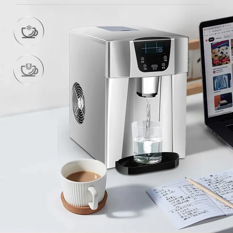 Image of Roter Eisbereiter für die Arbeitsplatte, Wasserspender, 26 Pfund pro 24 Stunden, tragbare Eismaschine, LCD-Display-Eismaschine