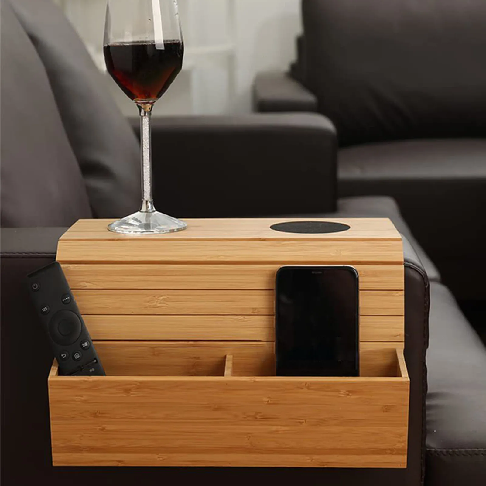 

Couch Cup Holder Wood Multifunction TV Remote Holder Furniture Storage Bag Multi,Sofa Armrest Organizer Cup Holder Tray storage