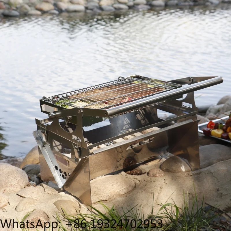 User Friendly Flip and Fold Grill System Stainless Steel for Easy Camping Picnic Barbecue Experience