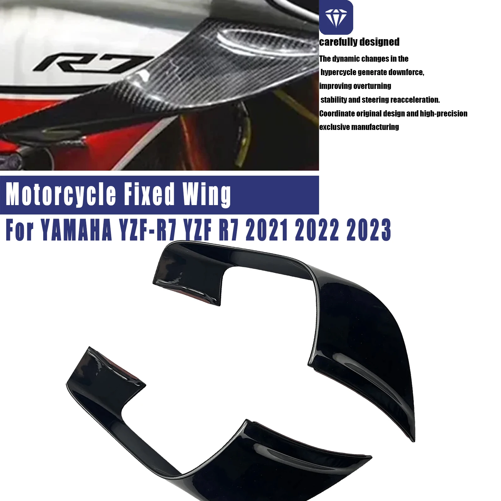 For YAMAHA YZF-R7 YZF R7 2021-2023 Motorcycle Fixed Wing Winglet Aerodynamic Accessories Fairing Rear Wing Kit ABS Carbon Fiber