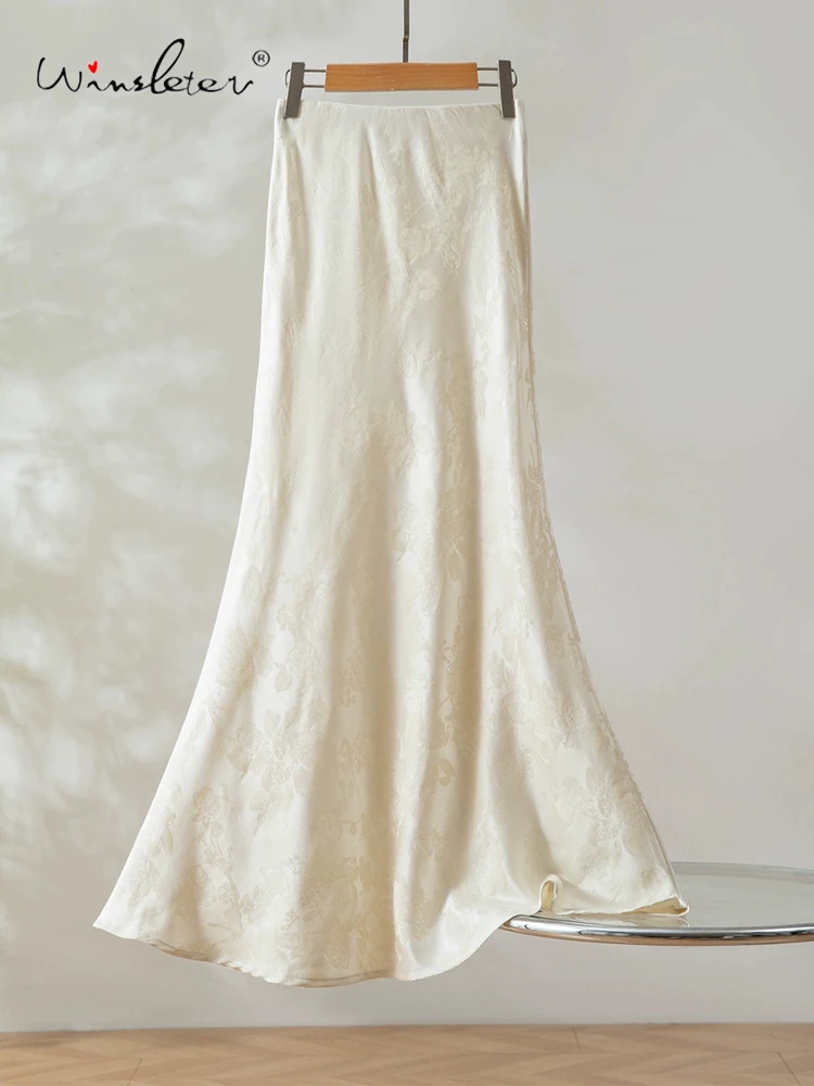 

Winsleter-35% Шелковые элегантные юбки из 65% шерсти, жаккардовые юбки с эластичной резинкой на талии, женская теплая юбка-труба в стиле ретро, осень 2023 г. B5N143CC