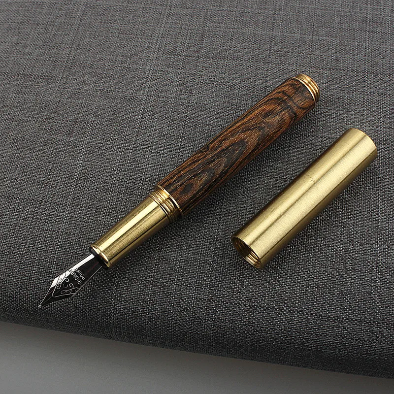 Klassischer Mini-Füllfederhalter aus Holz, braun, schwarz, tragbarer Tintenstift, EF/F-Spitze, kurz, für Büro, Schreiben, Weihnachtsgeschenk, Stifte – Detail 8