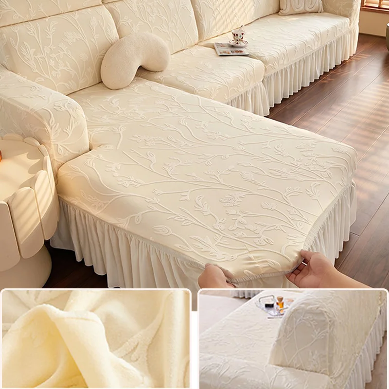 Stretch Jacquard Sofa Cover with Skirt 1/2/3/4Seater Universal Sofa Slipcover Furniture Protector for Living Room Home Decor