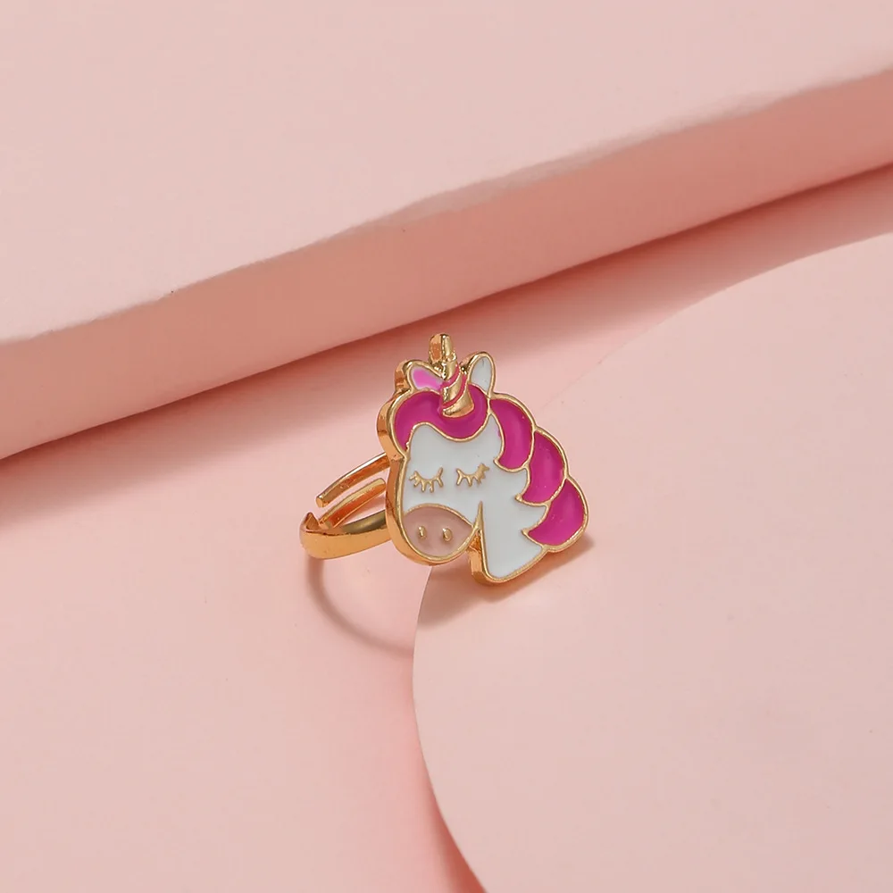 Korean Jewelry Funny Animal Unicorn Adjustable Multiple Ring For Girls Gift Ideas Cartoon Enamel Open Rings Accessories