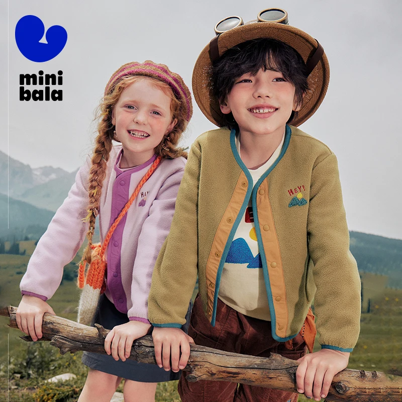 

Детская плюшевая куртка Mini Bala, осень 2024, антистатический флисовый теплый топ с длинными рукавами и цветными блоками