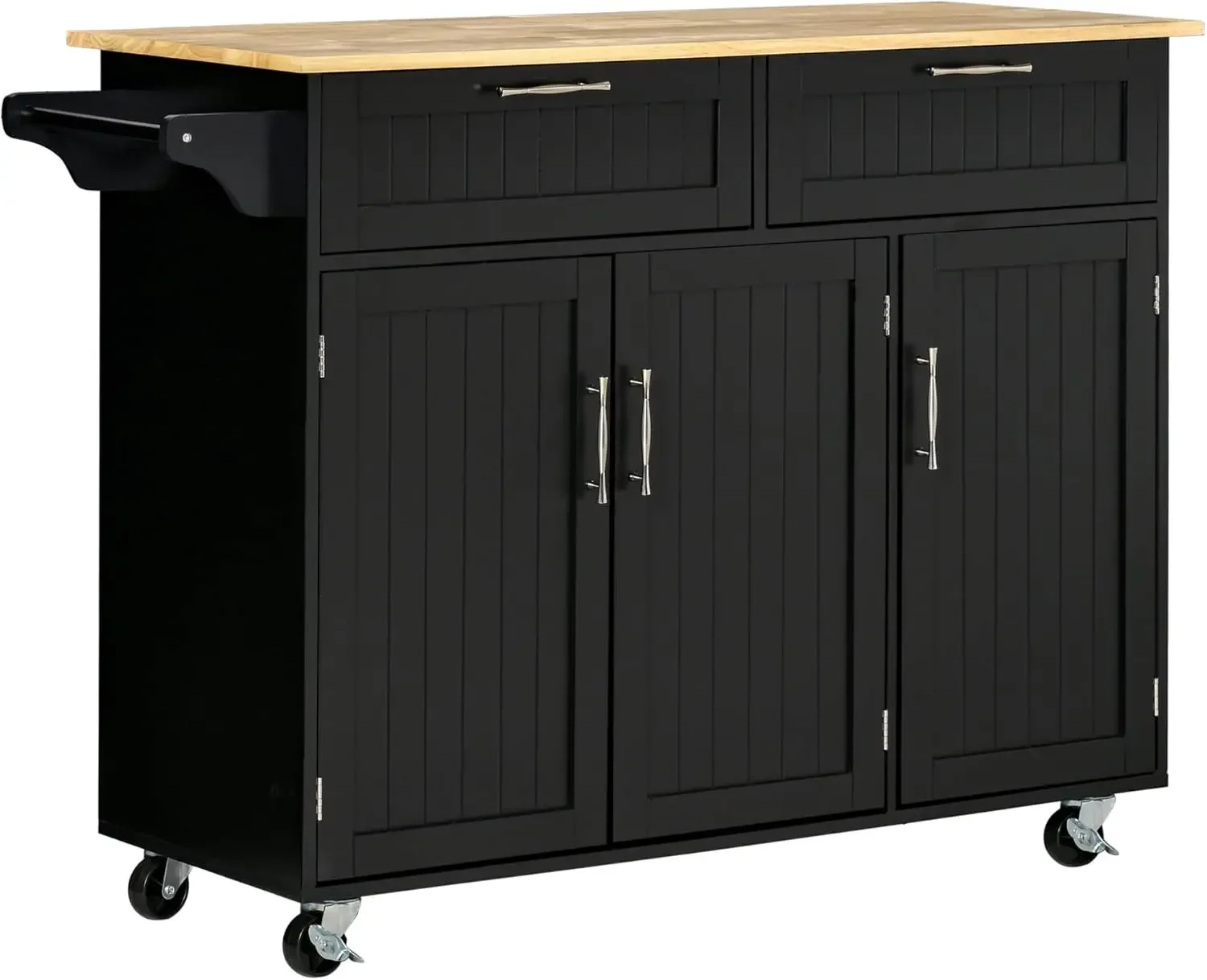 

HOMCOM Mobile Kitchen Island with Storage, Kitchen Cart with Wood Top, Storage Drawers, 3-Door Cabinets, Adjustable Shelves