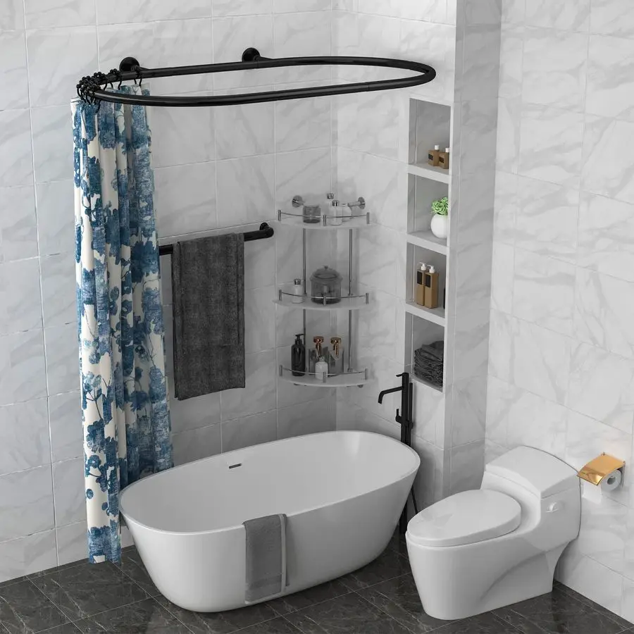 

Alloy Oval Shower Curtain Rod Hoop Square Shape Bathroom Rod for Clawfoot Tub Free Standing Tubs Black