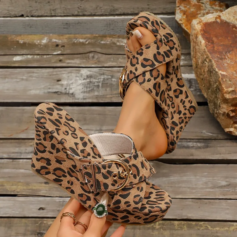 Summer New Cross Strap Buckle Wedge Women's Sandals Fashion Simple Comfort Super High Heeled Women Shoes Мюли Женские На Каблуке view 2