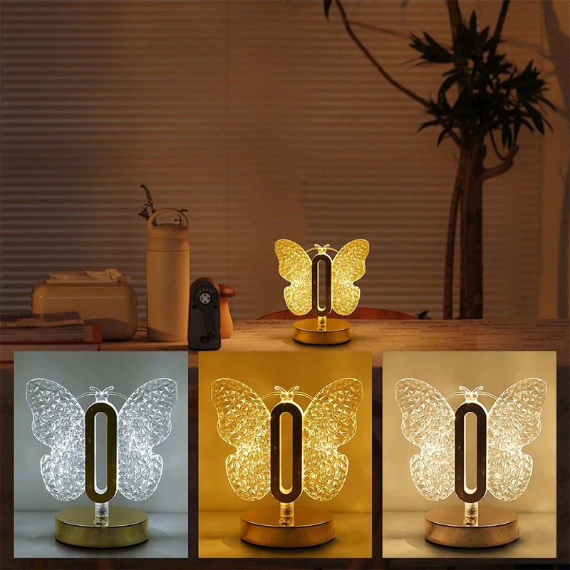 

Светодиодная настольная лампа, трехцветная регулируемая перезаряжаемая бабочка, настольные украшения, настольная лампа для спальни, гостиной, прикроватная настольная лампа