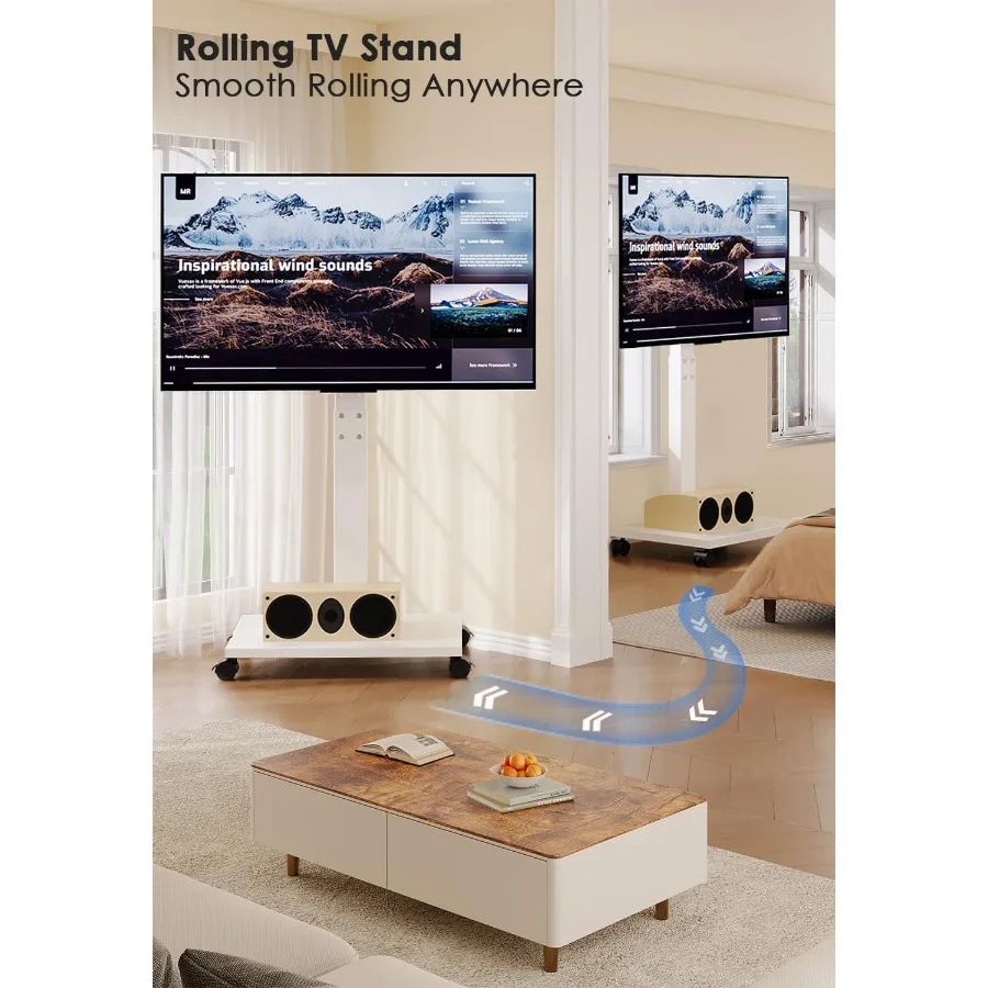 حامل تلفزيون متحرك عالي التحمل لأجهزة التلفاز مقاس 3275 بوصة عربة تلفزيون متنقلة مع 60 ارتفاع دوار قابل للتعديل صورة المناظر الطبيعية دوران الميل F #4