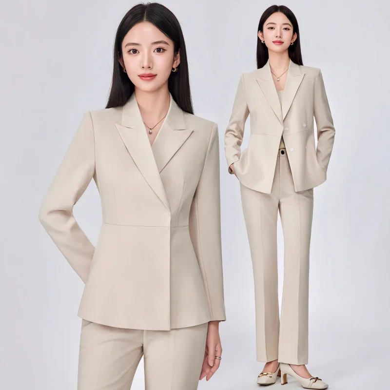 

Apricot Suit Set for Women, Autumn and Winter Professional Wear, Commuting Hotel Formal Workwear, Elegant Slim Pants, Casual Bla