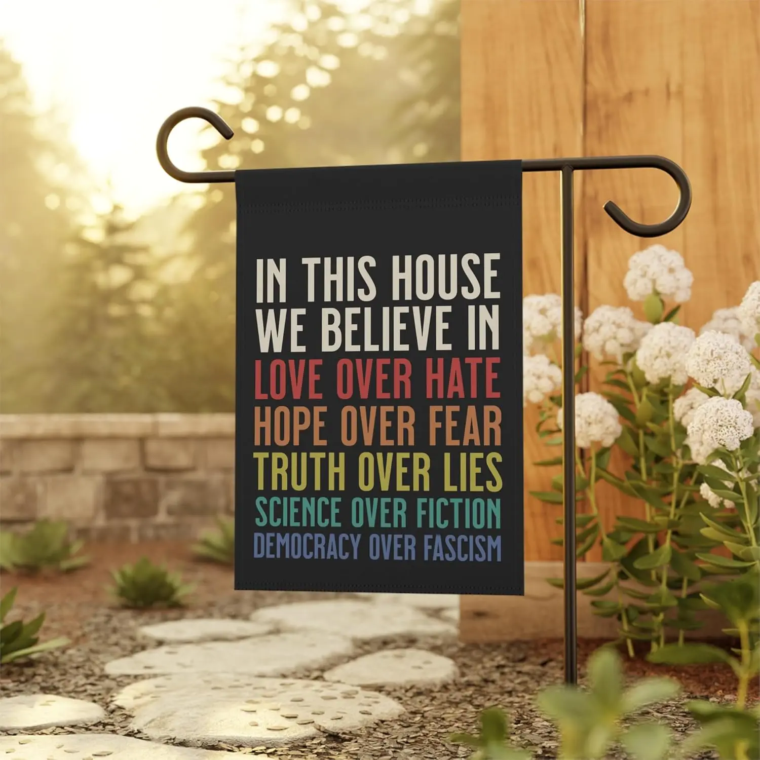 In This House We Believe In Love Over Hate Garden Flag - Progressive And Liberal Yard Flag For Outdoors LLE