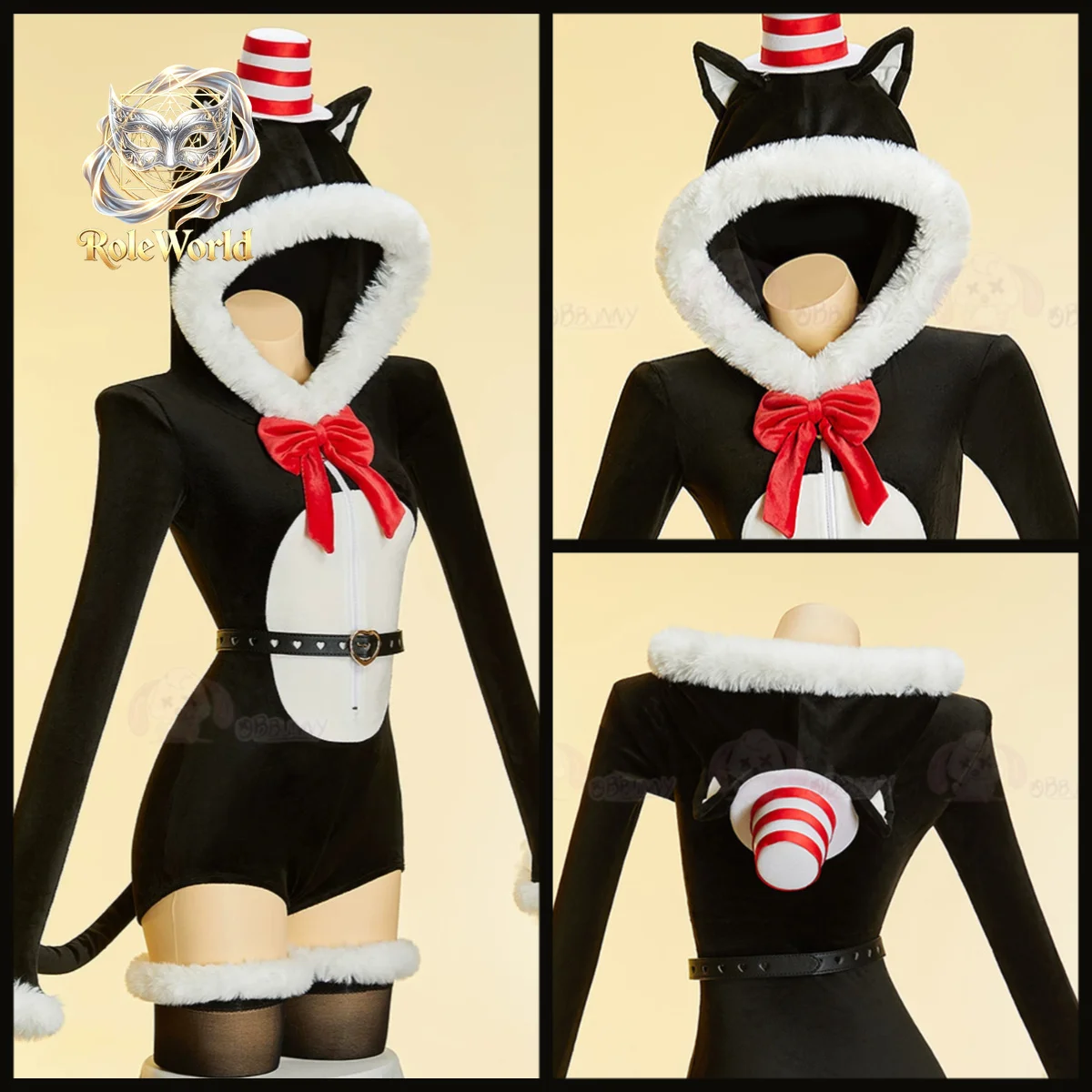 Original The Cat with a Hat Fanart Cosplay Costume Cute Plush Loungewear Jumpsuit Women Halloween Outfit For Comic Con Party