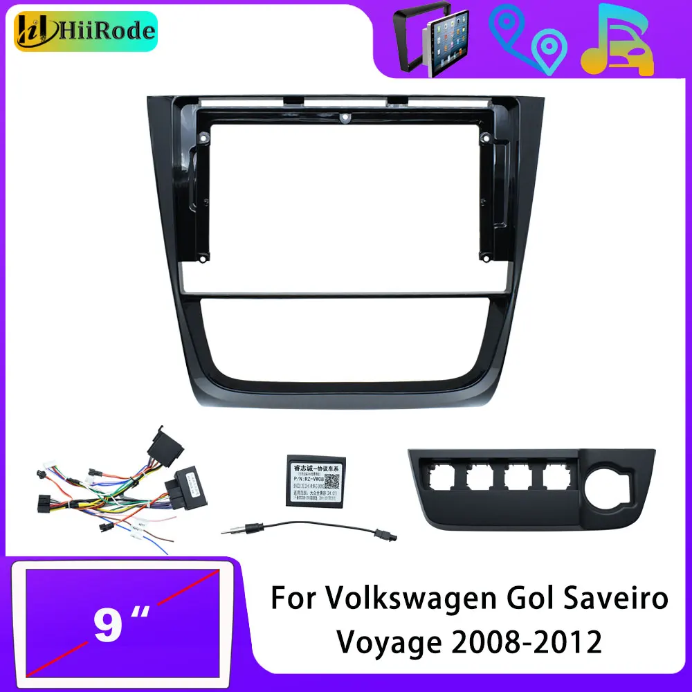 Hiirode Car Android Radio Stereo Player Frame Fascia For Volkswagen Gol Saveiro Voyage 2008-2012 Panel Power Cord Harness Canbus