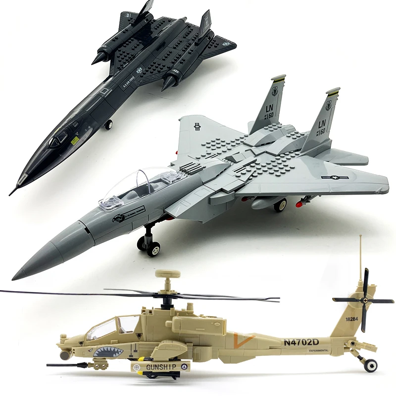 

Военный самолет F15 Apache, вертолет, строительные блоки, модель, набор кирпичей для мальчиков, праздничный подарок на день рождения, коллекция