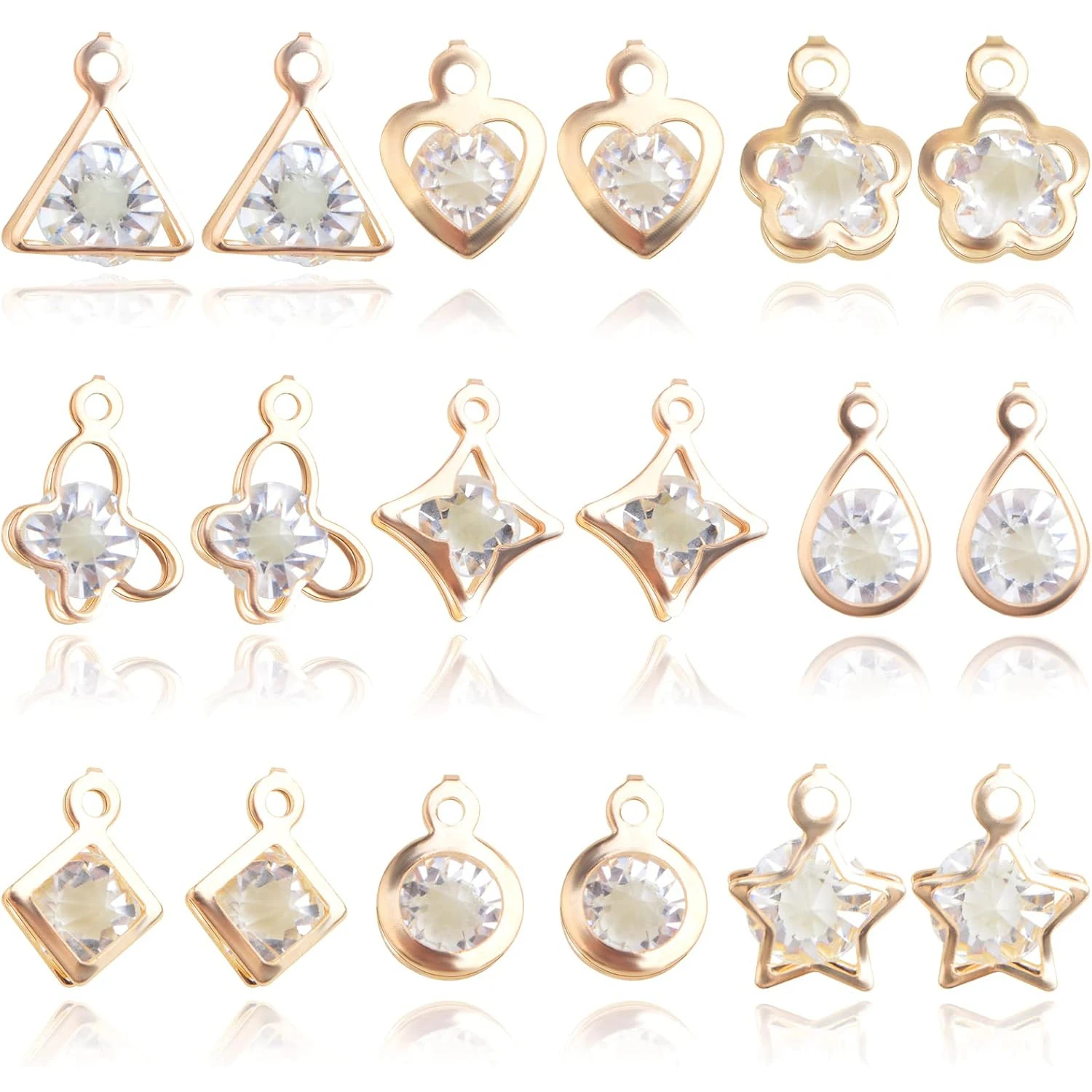 

54pcs Mixed Geometric Series Charms with Cubic Zirconia Alloy Triangle Butterfly Heart Round Square Rhinestone Dangle Pendants
