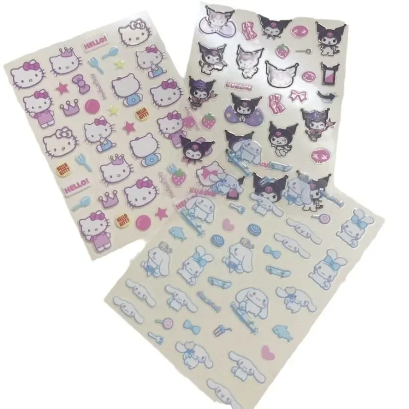 Sanrio Cute Cartoon Big-Eared Dog Kuromi Hello Kitty Nail Sticker DIY Manicure Handbook Waterproof Sticker