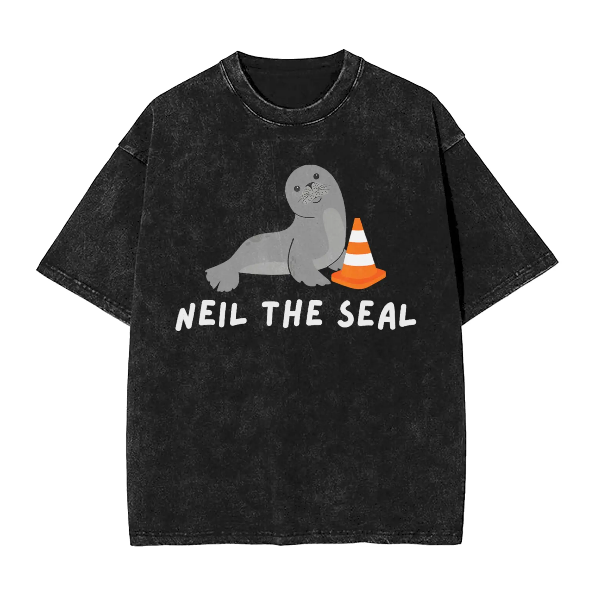 Neil the Seal Washed T Shirt Male  Awesome Cotton T Shirts Summer Crewneck Fashion Tee Shirt Design Plus Size Tops