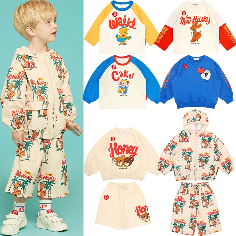 

Children's Clothing Set 2025 New Summer Boy Color Blocked Long Sleeved T-shirt Girls Hooded Sunscreen Set Kids Hoodie Shorts Set
