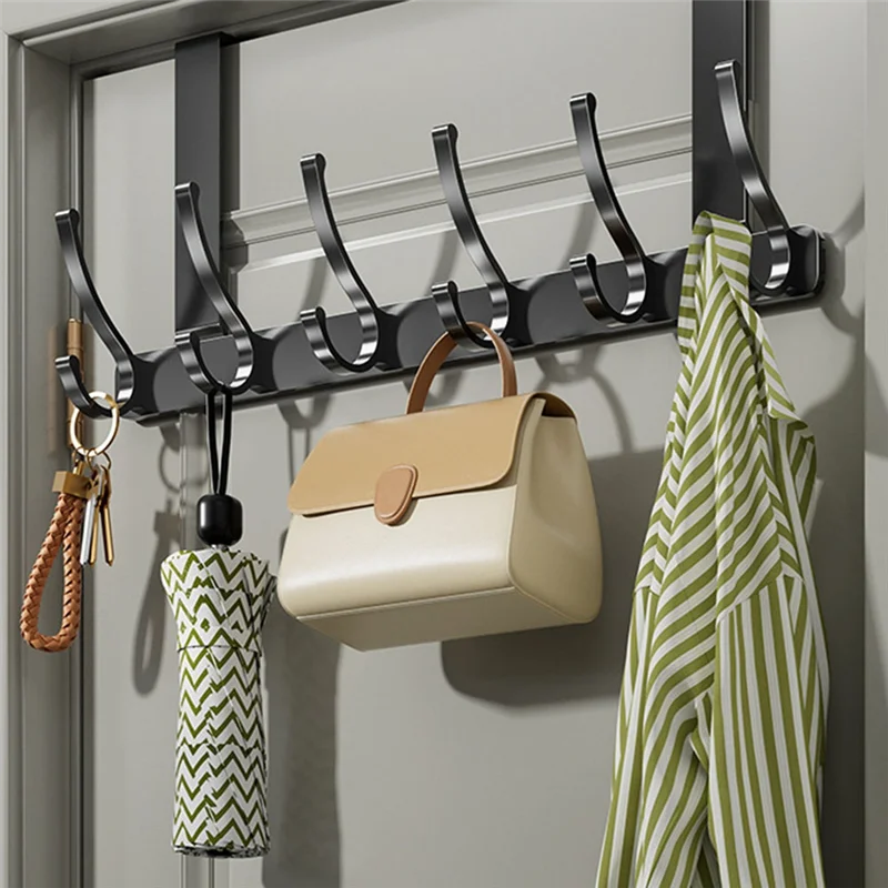 

T98C-Over The Door Hooks For Hanging Over The Door Hanger Over The Door Towel Rack For Bathroom With 6 Triple Coat Hooks