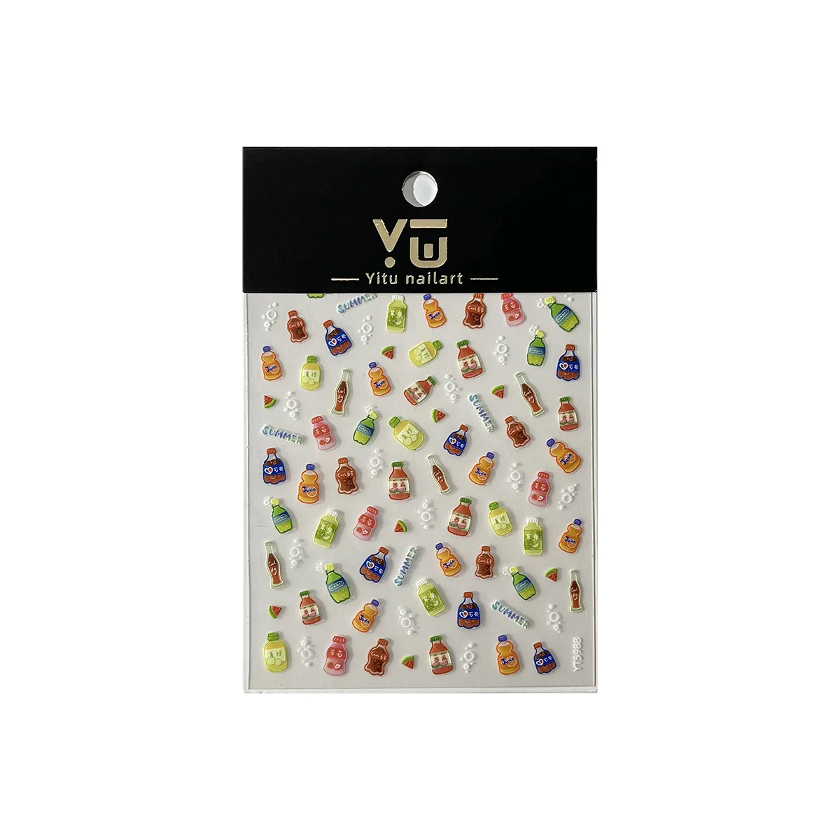 Botella de bebida de Soda en relieve, pegatina para manicura, decoración de bebidas de verano de dibujos animados bonitos, pegatina artística para uñas