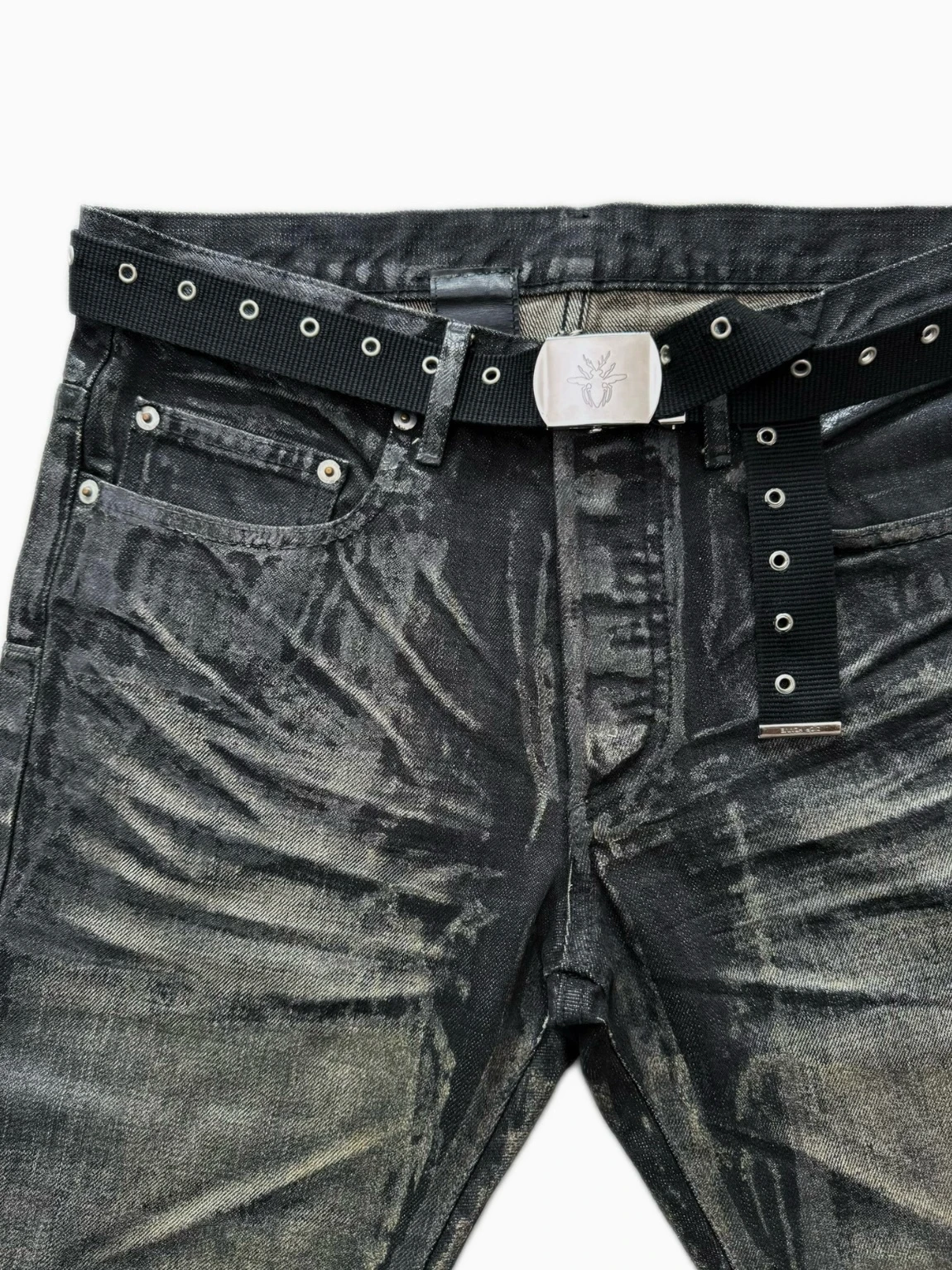 Hedi Boy Homme SS04 Bee Steel Head Rivet Metal Air Eye Belt Casual Streetwear Unisex Canvas Belt with Automatic Buckle