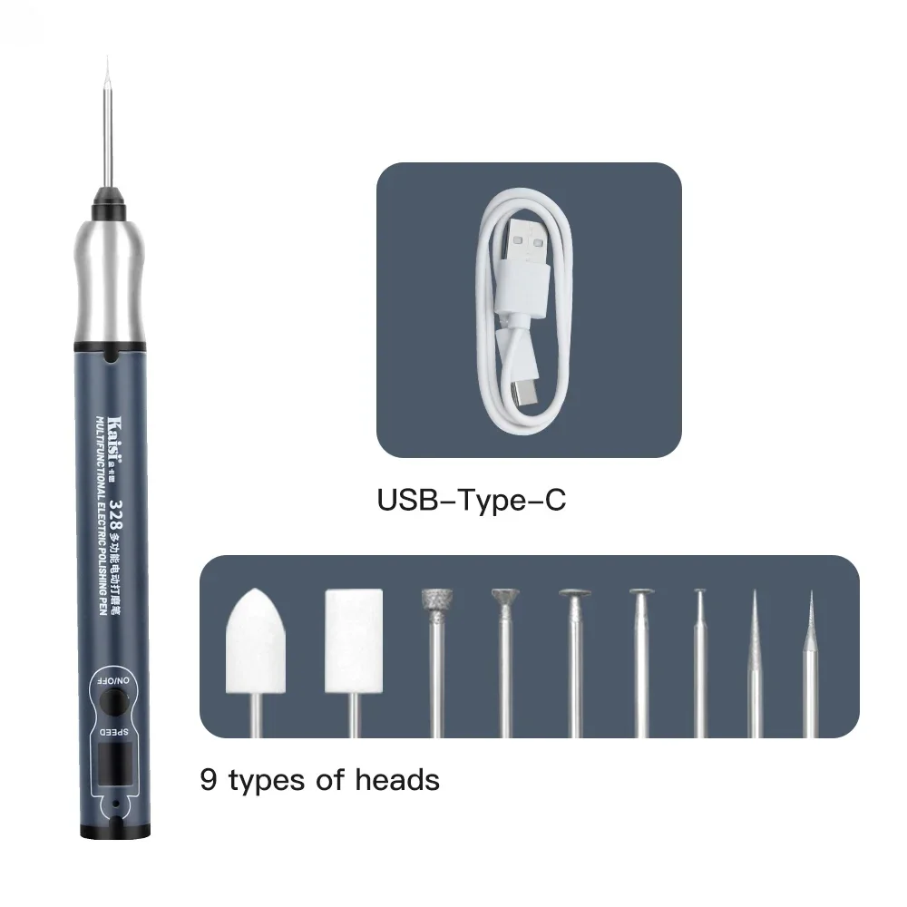 Kaisi 328 pluma pulidora de carga multifunción para placa base de teléfono CPU IC molienda corte perforación tallado conjunto de herramientas de desmontaje