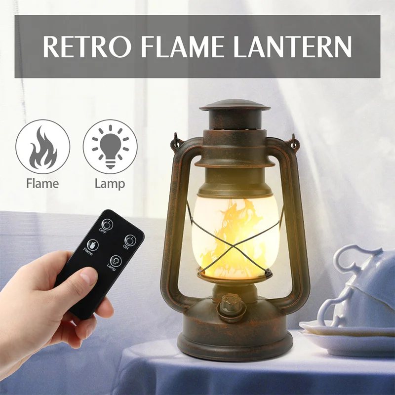 Remote Control Vintage Camping Lantern LED Candle Flame Tent Light Battery Operated Kerosene Lamp Portable LED Table Night Lamp