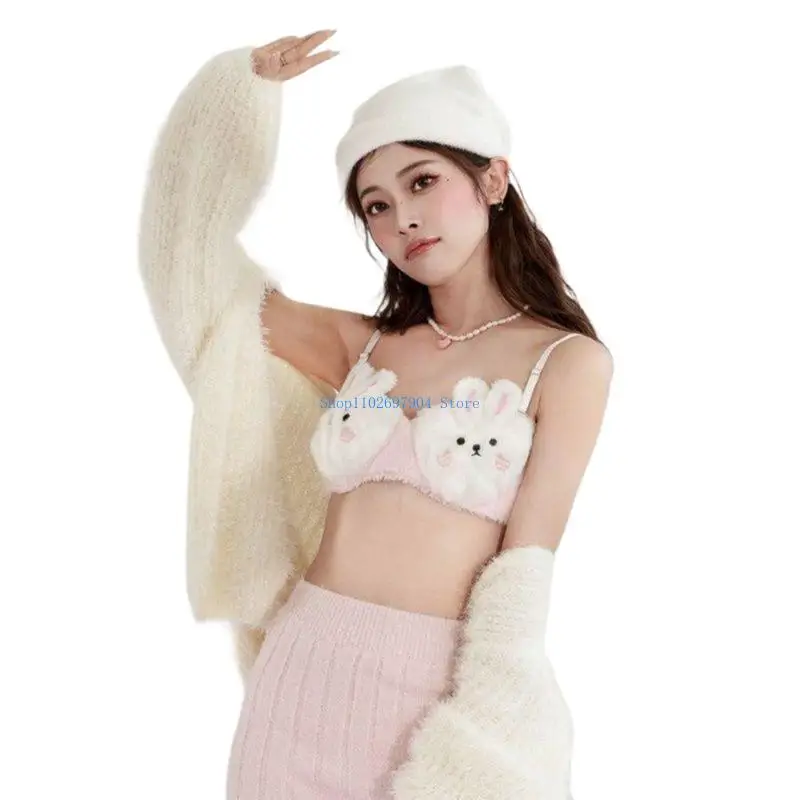 

N7YF 2Pieces Anime Lingerie Soft Underwear Comfortable Plush Bra Panty Set Cartoon Bear Bra and Panties for Womens Girls