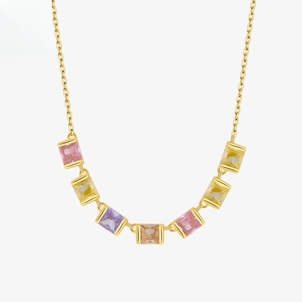 

New Small Square Sugar Collar Chain Girl S925 Sterling Silver Necklace Simple Sweet Tiktok Live Jewelry