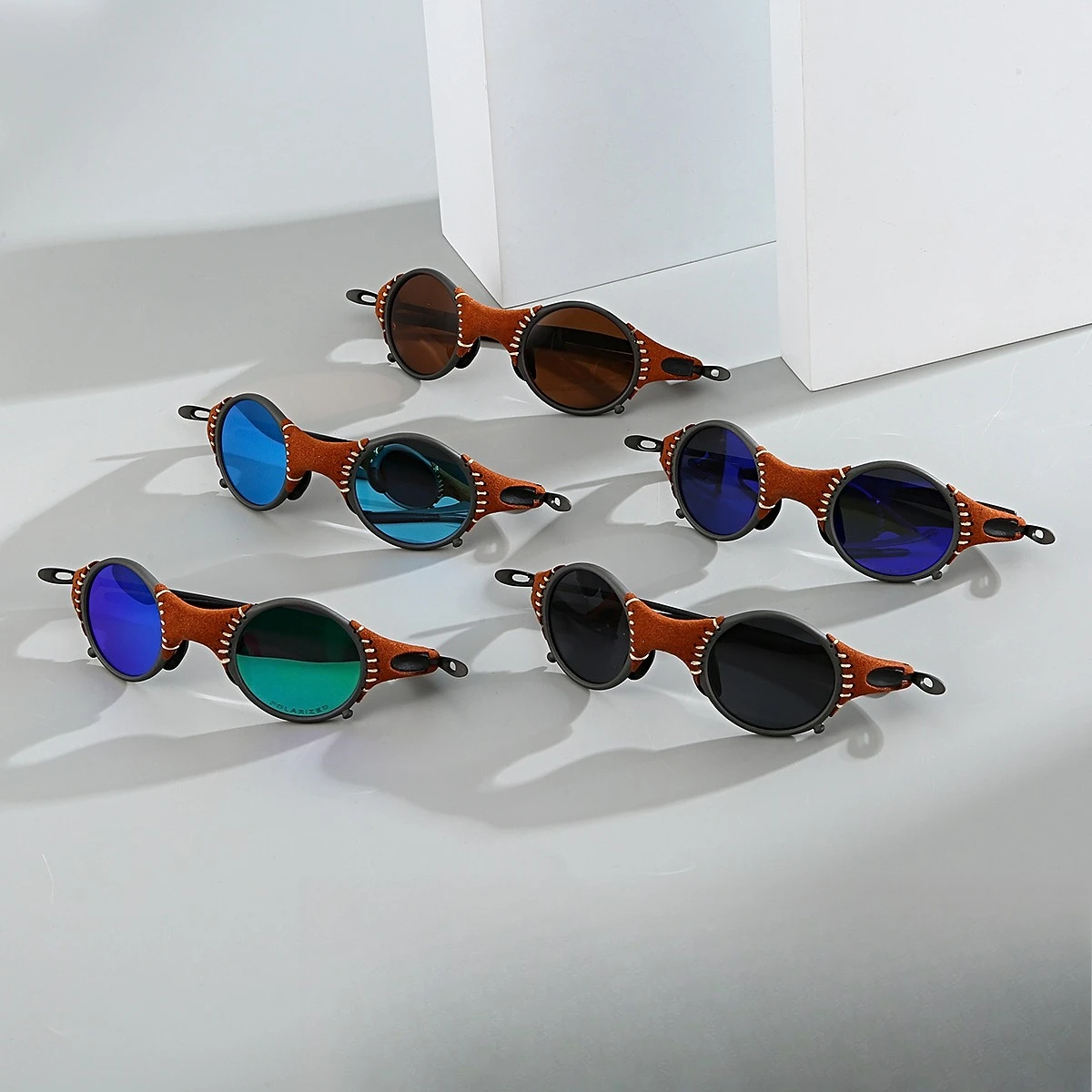 

2026 Fashion Unique Spliced Suede Design Polarized Sunglasses UV400 Zinc Alloy Round Frame Steampunk Trendy