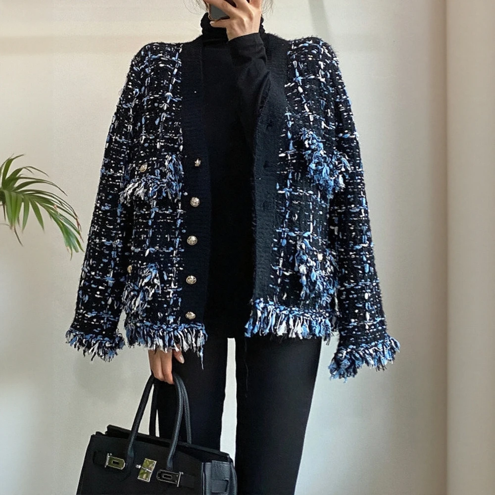 

Women's Comfortable Long Sleeve Cardigans round Neck Plain Tassel Detail Daily Wear Regular Fit Autumn Cardigans