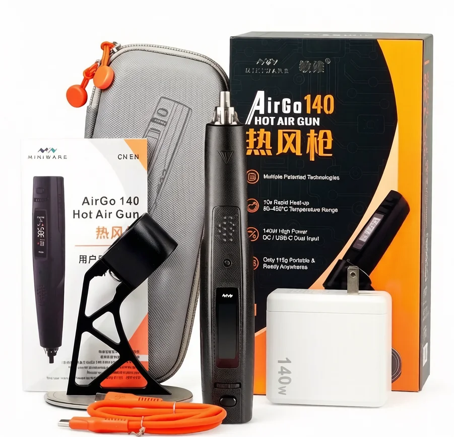 MINIWARE AirGo140 Hot Air Gun Kit with Stand PID Precision Temperature 80-450°C Mini Blower Desoldering Tin Gun Welding Tools