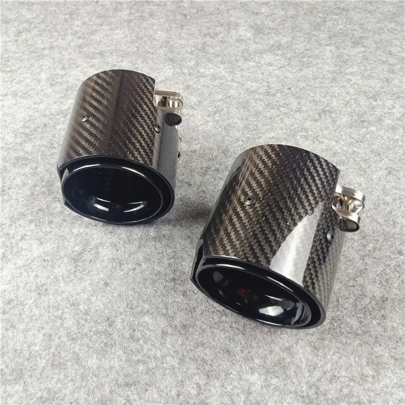 1 Pc Carbon Fiber Exhaust Pipe Length 90MM For BMW M2 M3 M4 M5 M6 M Performance ///M Emblem Muffler Tip Tailpipe Rear Nozzles view 2