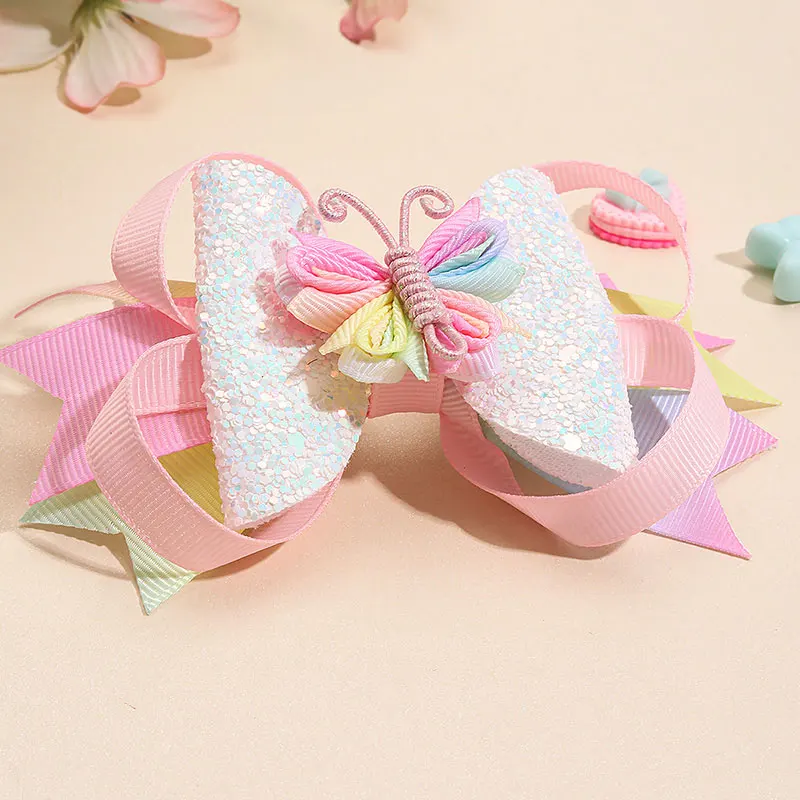 New Butterfly Hair Clips For Girls Glitter Bowknot Hairpins Sweet Ribbon Barrettes Boutique Headwear Kids Hair Accessories