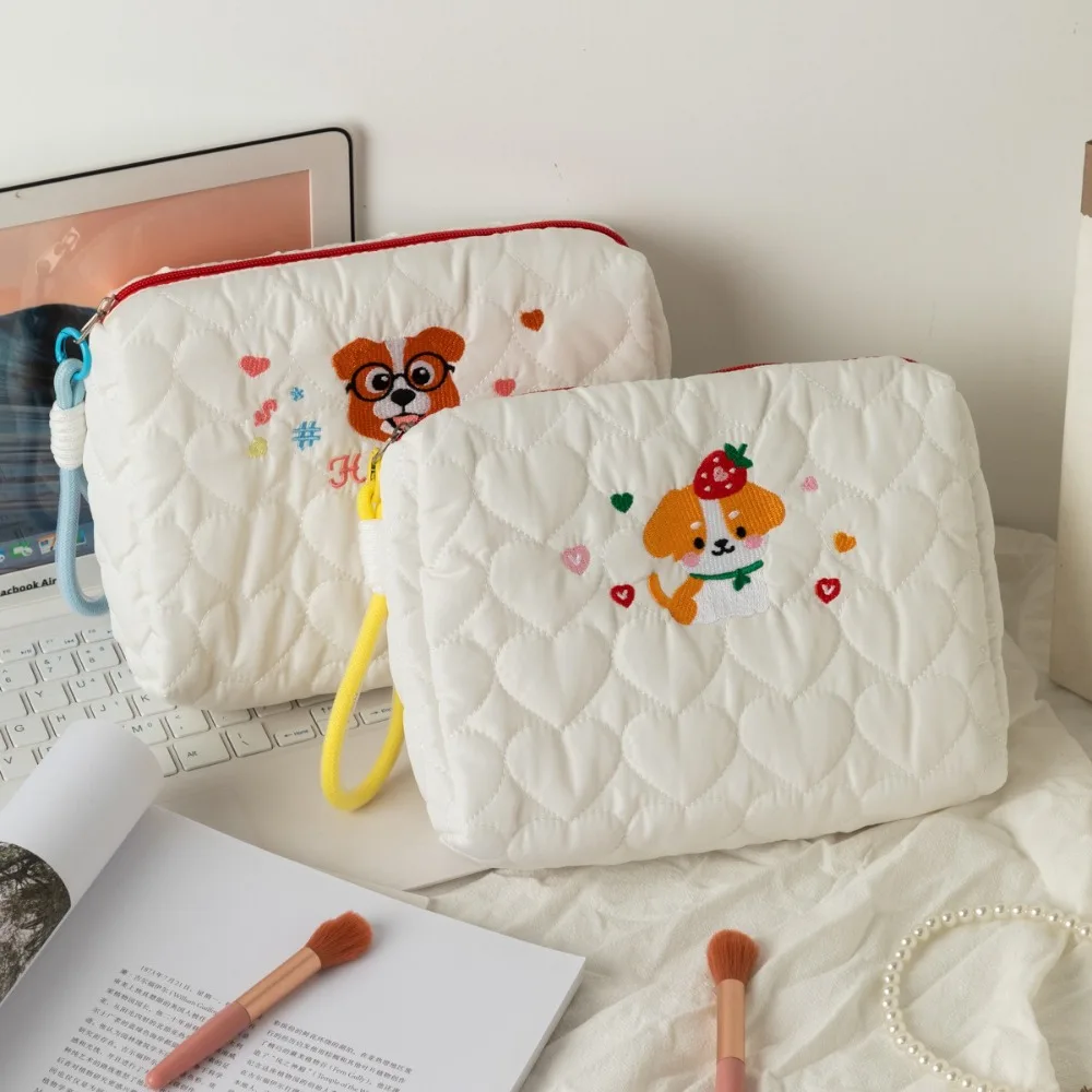 

Embroidered Cartoon Cosmetic Bag Zipper Multifunction Makeup Zipper Bag Large Capacity Portable Sanitary Napkin Storage Bag
