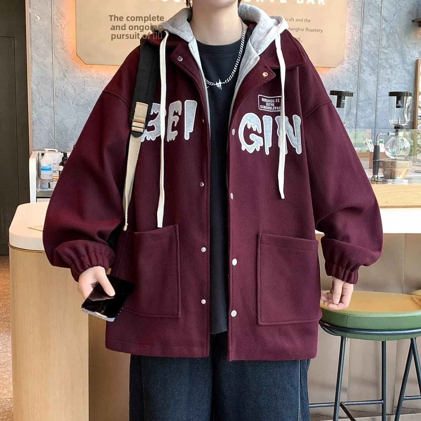 남성 캐주얼 후드 재킷 페이크 투피스 봄 가을 신상 트렌디 브랜드 루즈 하이엔드 아메리칸 스타일 탑웨어