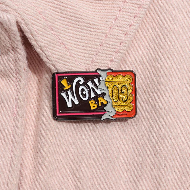 Golden Ticket Brooch Enamel Pins Creative Funny Chocolate Ticket Metal Badges Accessories Collar Lapel Pin Jewelry Gift