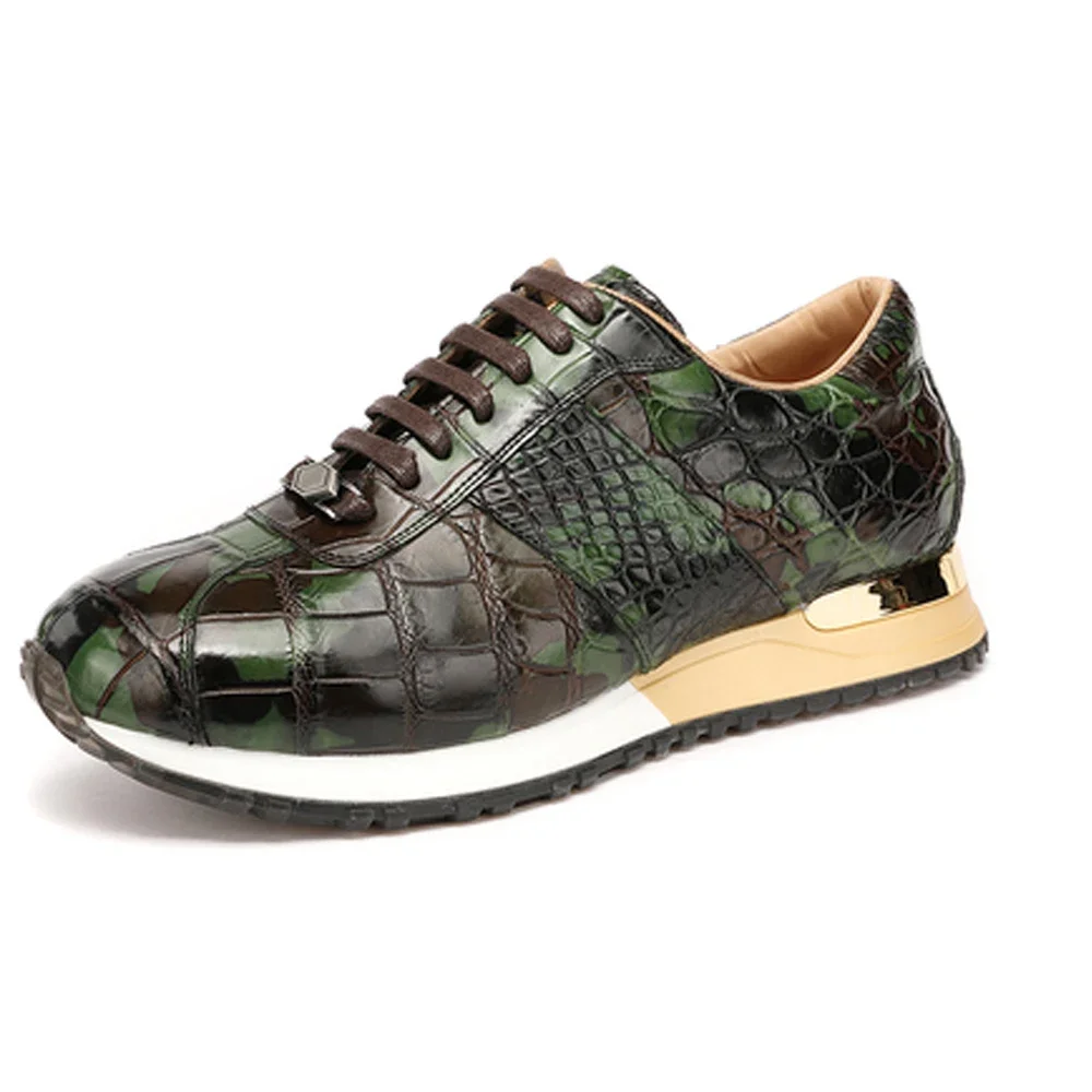 hulangzhishi new  crocodile  Leather shoes  male  Running  green  fashion men Casual