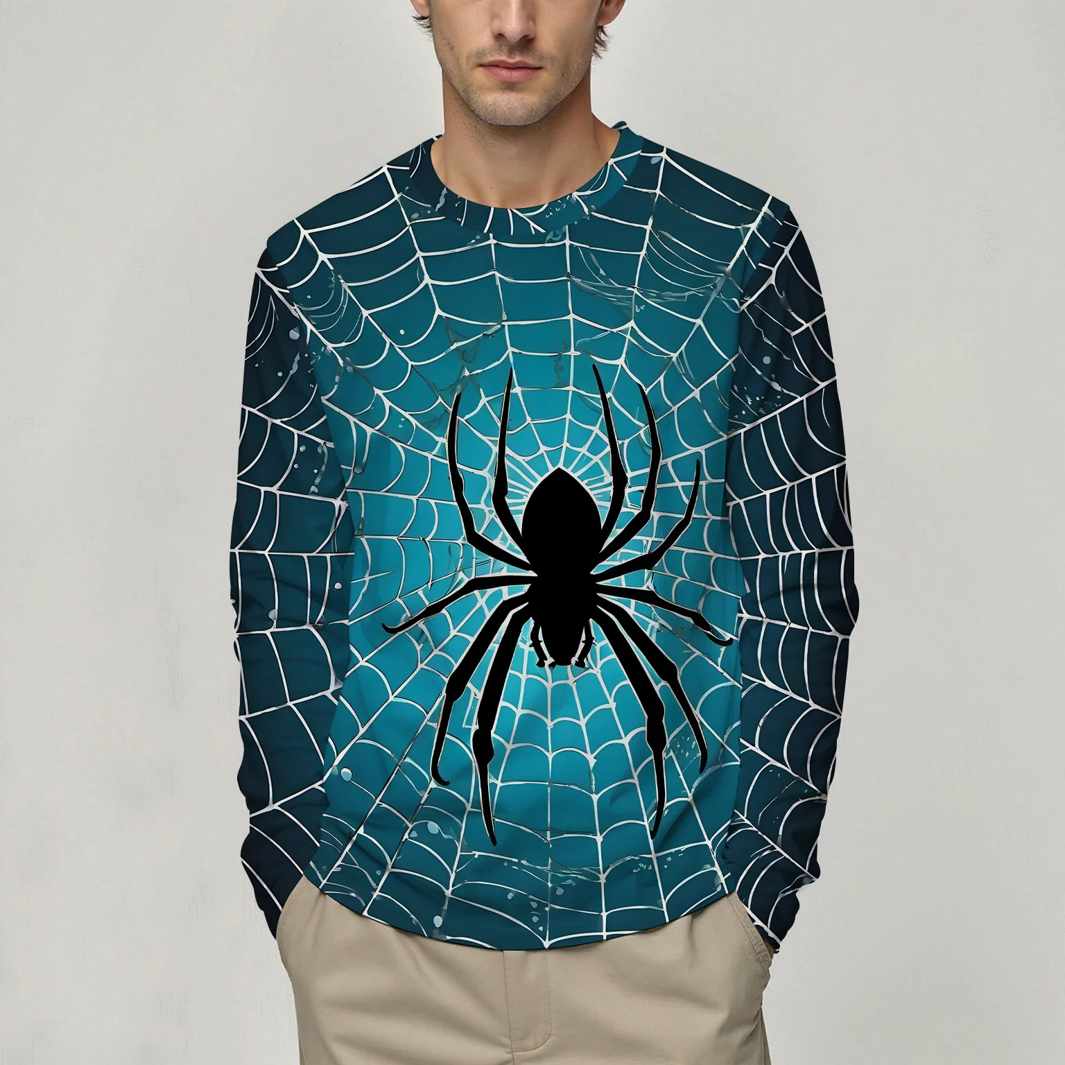 Langarm-T-Shirt für Herren, Rundhalsausschnitt, Frühling und Herbst, Spinne, lässig, modisch, bequem, vielseitig, atmungsaktiv, Persönlichkeit