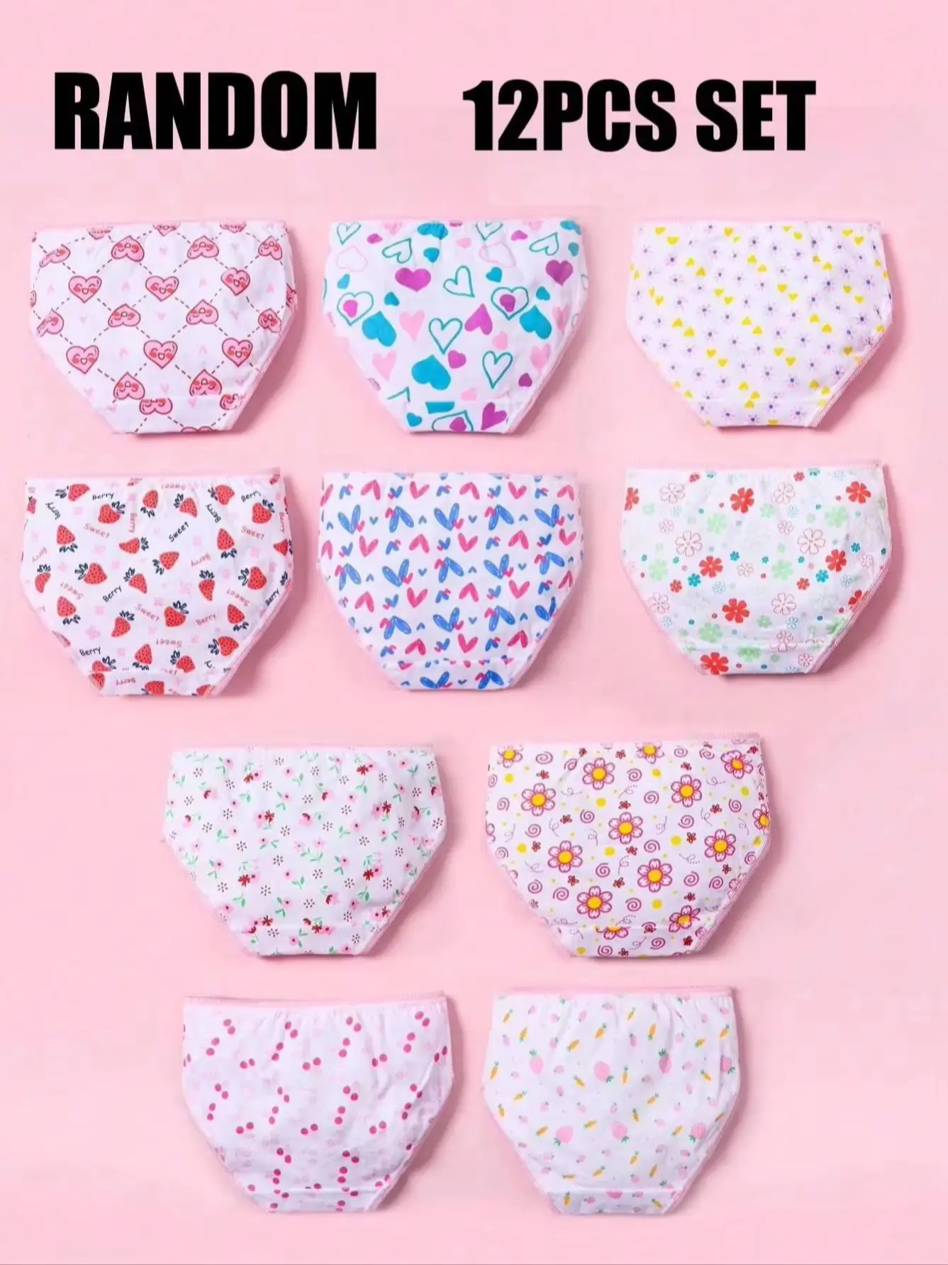 Random 12 pieces of cute cartoon soft triangle underwear for girls in all four seasons, comfortable and breathable shorts