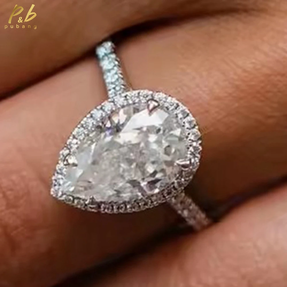 

PuBang 3EX VVS1 D Color 5 Carat Center Crushed Ice Pear Cut Moissanite Engagement Ring 18K Yellow Gold Setting for Woman Gifts