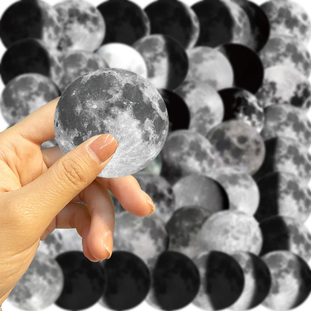 

10/30/50PCS Moon Black White Solar System Aesthetic Magical Cartoon for Water Cup Phone Computer Notebook Stationery Luggage