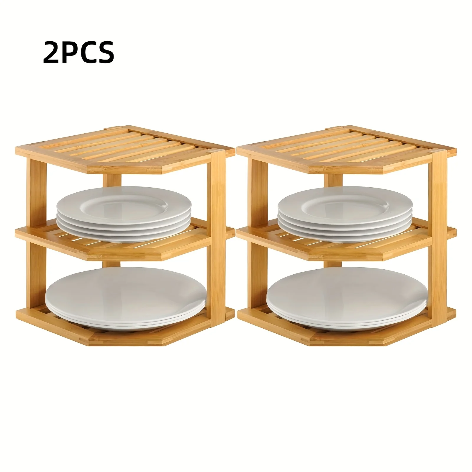 

Набор из 2 бамбуковых угловых полок, 3-ярусная сушилка для посуды, органайзер для тарелок, товары для дома на Хэллоуин, кухонная полка для специй на столешницу