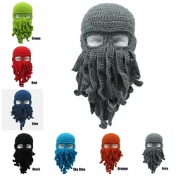 Novità fatto a mano divertente tentacolo polpo cappello uncinetto Cthulhu barba berretto da uomo donna maglia maschera antivento berretto regalo animale di Halloween