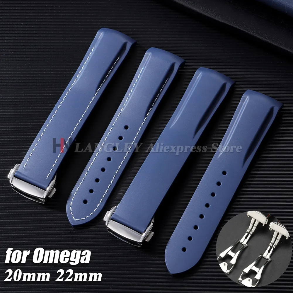 20 mm 22 mm gebogenes Ende Gummi-Silikon-Uhrenarmband für Omega Seamaster 300 Speedmaster Planet Ocean Uhrenarmband Herren-Sportarmband