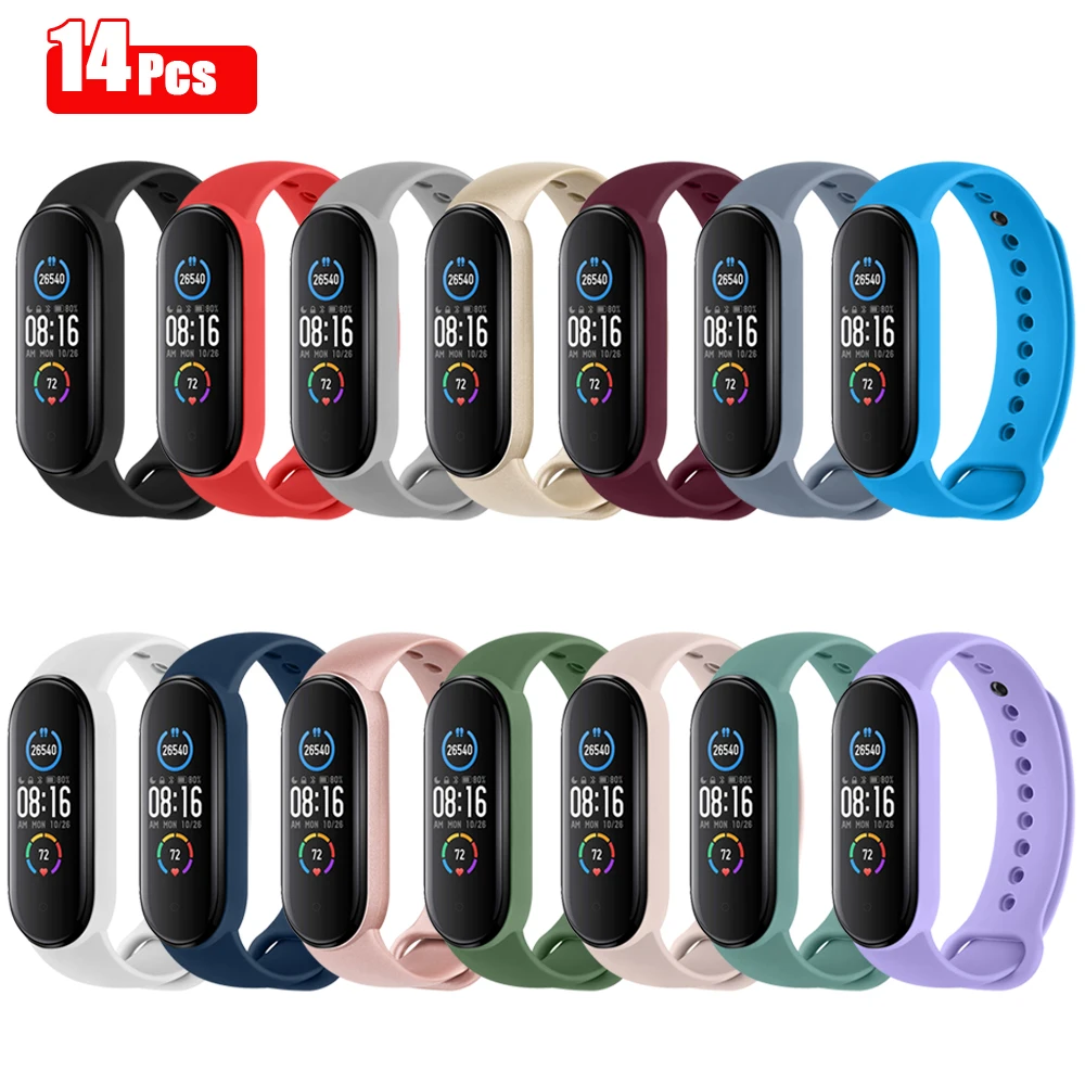 14Pcs Strap Band For Xiaomi Mi Band 5 6 Smart Watch Wristband Bracelet Replacement Silicone Strap for Xiaomi Mi Band 5 6 Band