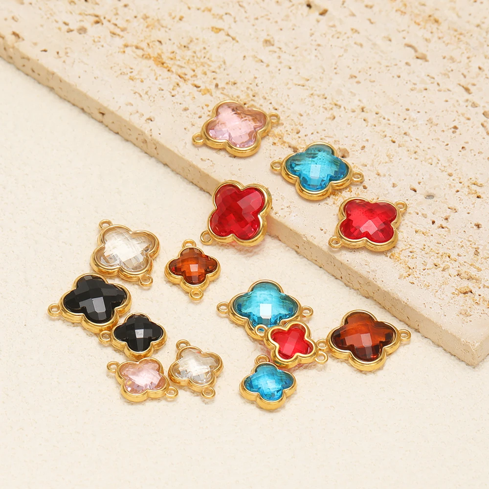 5pcs Stainless Steel Four Leaf Clover Pendants Glass Crystal Charms for DIY Women Jewelry Making Girl Bracelet Necklace Findings view 5