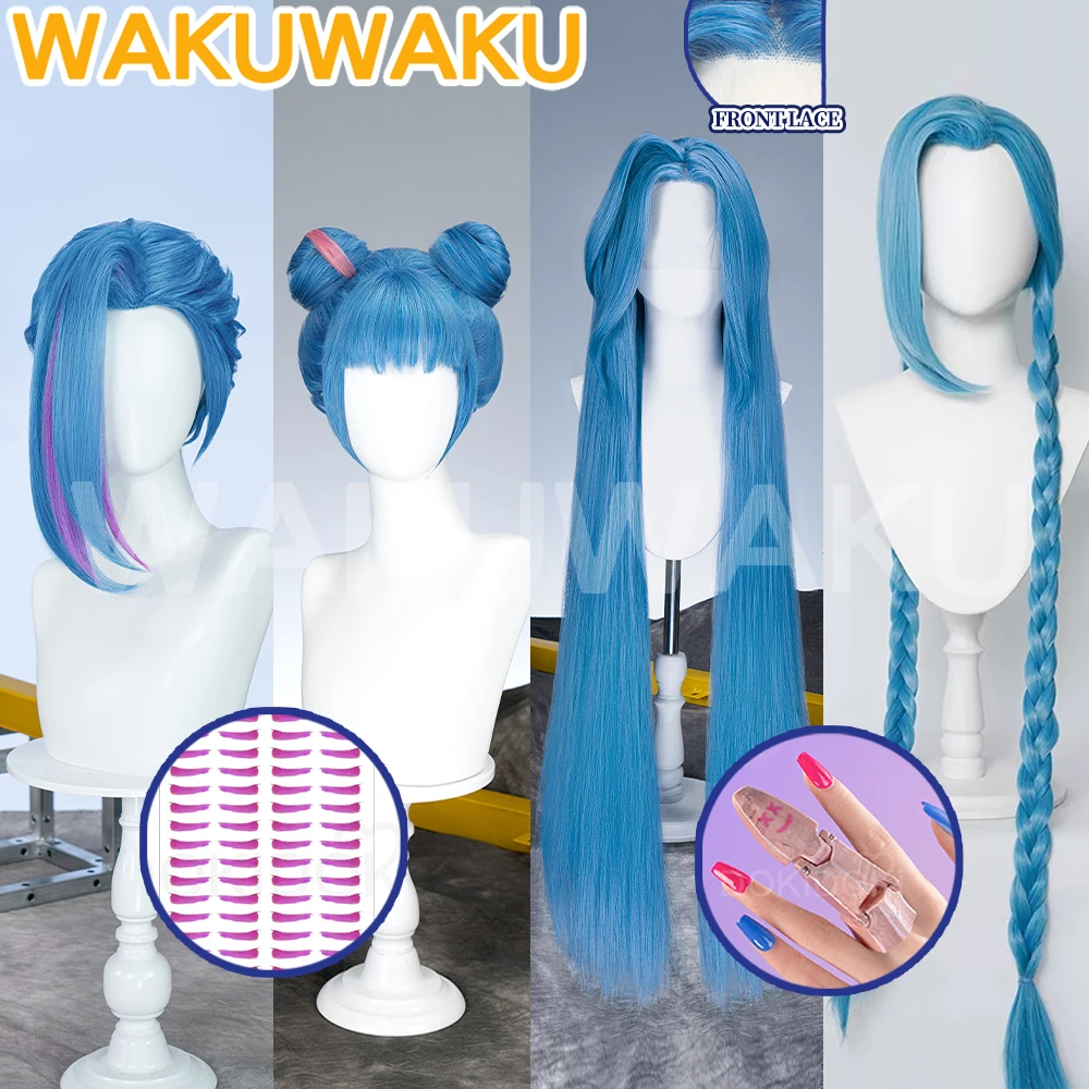 Jinx Vi Caitlyn Wig Anime Arcane Cosplay WakuWaku Women LOL Jinx Cosplay Tattoo Wig JINX Christmas LOL Arcane Vi Cosplay