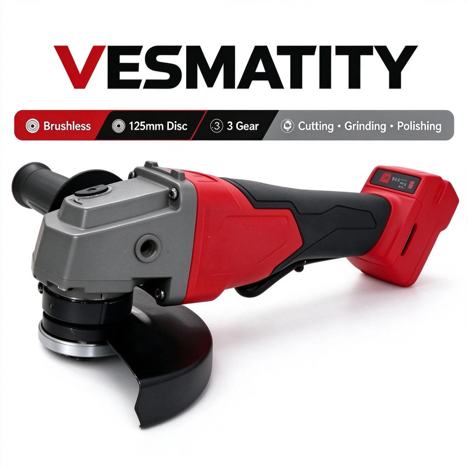 Cordless Brushless Electric Angle Grinder 125mm 3 Speed Grinding Cutting Polishing Power Tool18V Battery, No Battery & Charger